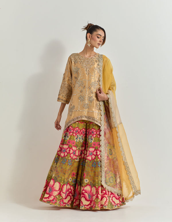 Yellow Sharara Set With Hand Work