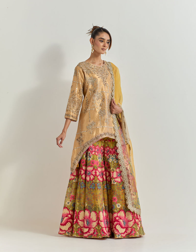 Yellow Sharara Set With Hand Work