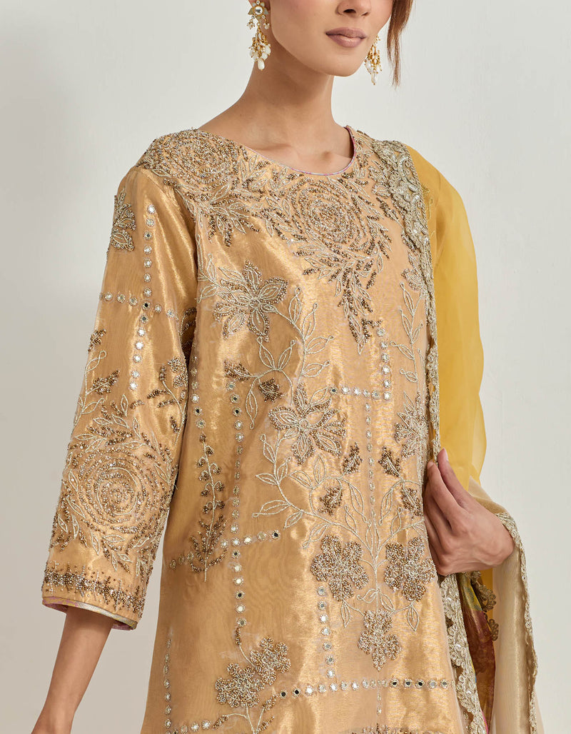 Yellow Sharara Set With Hand Work