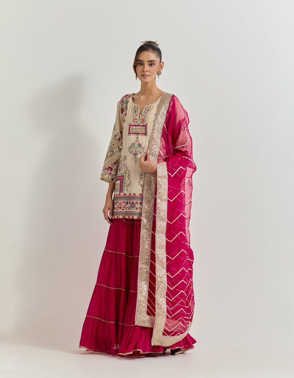 Ivory-Fuchsia Sharara Set