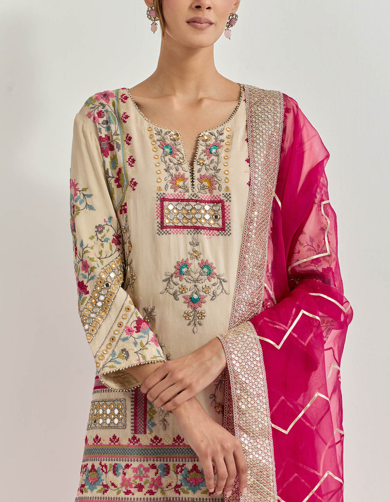 Ivory-Fuchsia Sharara Set