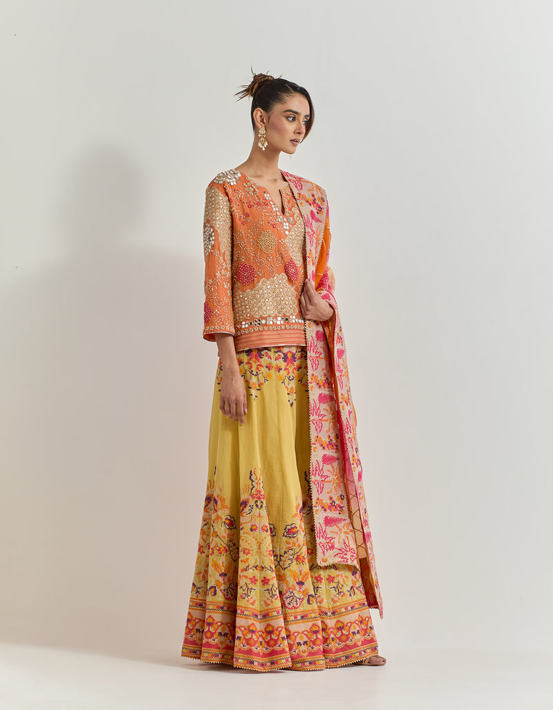 Yellow Sharara Set With Hand Work With Cross Stitch Embroidery