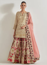 Sajawat Gold Sharara Set With Tissue Chanderi Peach Embroidered Dupatta