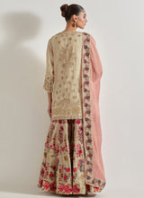 Sajawat Gold Sharara Set With Tissue Chanderi Peach Embroidered Dupatta