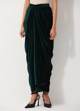 Bottle Green Velvet Drape Skirt