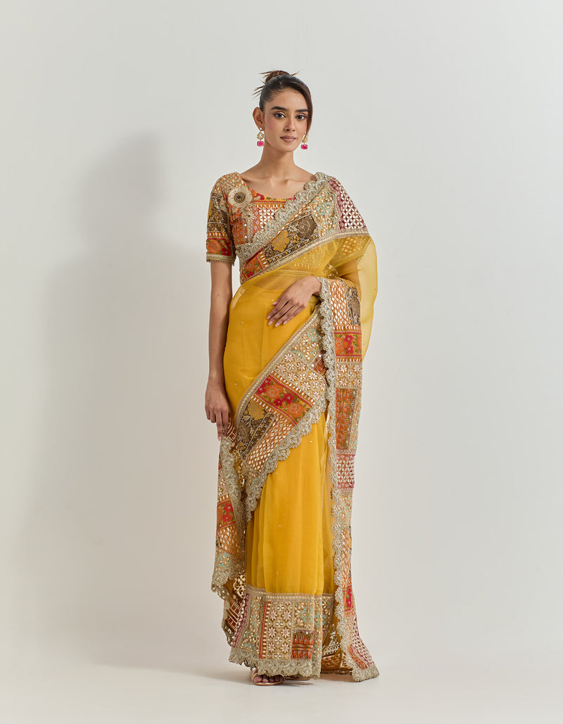 Yellow Saree Set with Hand Work