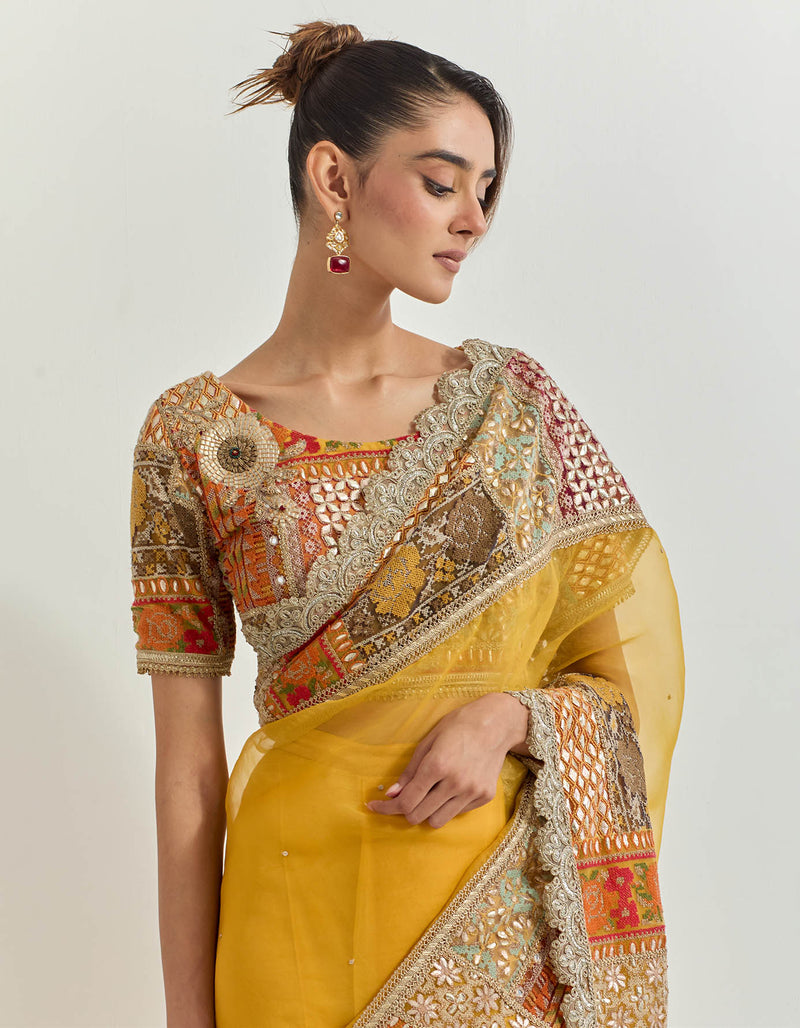 Yellow Saree Set with Hand Work