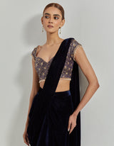 Rangrez Navy Drape Saree With Brocade Embellished Blouse