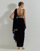 Rangrez Navy Drape Saree With Brocade Embellished Blouse