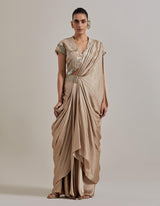 Champagne Pink Water Glimmer Drape Saree Set