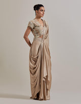 Champagne Pink Water Glimmer Drape Saree Set