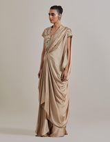 Champagne Pink Water Glimmer Drape Saree Set