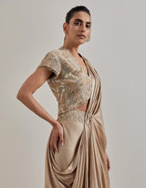Champagne Pink Water Glimmer Drape Saree Set