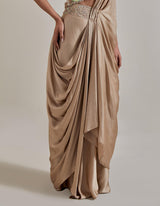 Champagne Pink Water Glimmer Drape Saree Set
