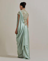 Sage Green Water Glimmer Drape Saree Set