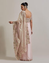 Sage Green And Pink Water Glimmer Drape Saree Set