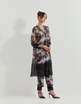 Black Tunic With Pants In Georgette Fabric