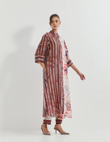 Pink Tunic With Pants In Modal Silk And Georgette Fabric