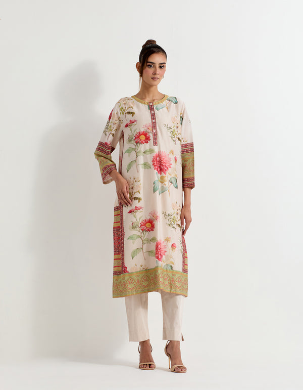 Multi Colour Chanderi With Stretch Lycra Kurta With Pants