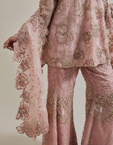 Pink Water Gilmmer Panelled Tunic Paired With Embellished Pants