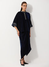 Navy Blue Velvet Baggy Top Paired With Drap Skirt