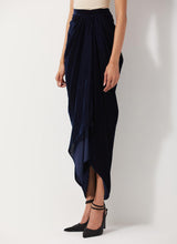 Navy Blue Velvet Baggy Top Paired With Drap Skirt