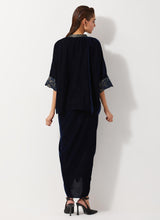 Navy Blue Velvet Baggy Top Paired With Drap Skirt