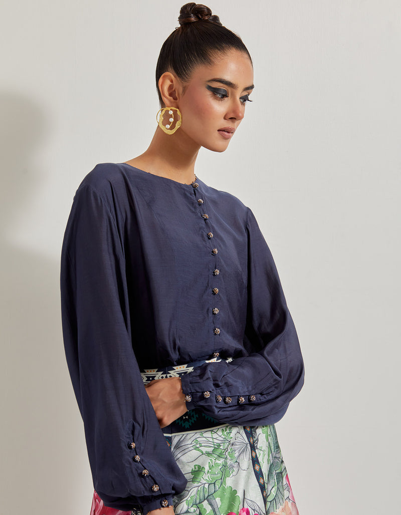 Foresta Tafta Panelled Skirt Paired With Modal Silk Shirt