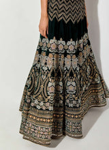 Bottle Green Velvet Cross Stitch And Hand Embroidered Gilet And Skirt