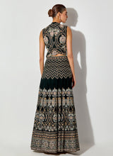 Bottle Green Velvet Cross Stitch And Hand Embroidered Gilet And Skirt