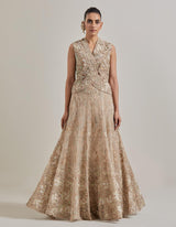 Champagne Gold Water Glimmer Embellsihed Skirt And Jacket Set