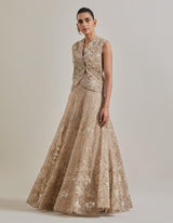 Champagne Gold Water Glimmer Embellsihed Skirt And Jacket Set