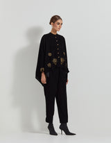 Black Velveteen Baggy Shirt Embellished With Zardozi Floral Embroidery Paired With Velveteen Straight Pants