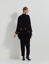 Black Velveteen Baggy Shirt Embellished With Zardozi Floral Embroidery Paired With Velveteen Straight Pants