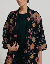 Velveteen Cross Stitch Emrbodiered Jacket Paired With Drape Dress