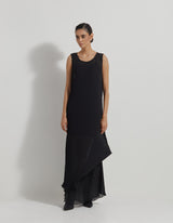 Hand Embellished Circular Cape Paired With Crinkle Silk Shaded Cowl Dress