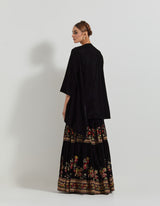 Black Velveteen Pleated Sharara Pants Paired With Bustier And Jacket