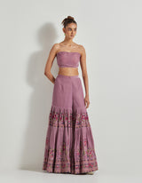 Lavender Velveteen Pleated Sharara Pants Paired With Bustier And Jacket