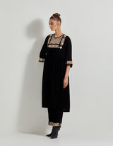 Black Velveteen Hand Embellished Tunic Paired With Embroidered Straight Pants