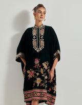 Black Velveteen Hand Embellished And Cross Stitch Embroidred Dress