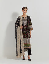 Black Velveteen Cross Stitch And Gota Patti Embroidered Kurta Paired With Organza Silk Dupatta