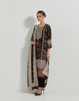 Black Velveteen Cross Stitch And Gota Patti Embroidered Kurta Paired With Organza Silk Dupatta