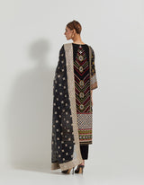 Black Velveteen Cross Stitch And Gota Patti Embroidered Kurta Paired With Organza Silk Dupatta