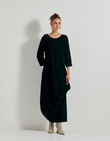 Bottle Green Velveteen Dress Paired With Cross Stitch Embroidered Cape