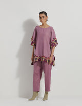 Velveteen Poncho Top With Peony Cross Stitch Borders Paired With Velveteen Straight Pants