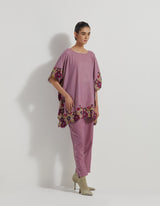 Velveteen Poncho Top With Peony Cross Stitch Borders Paired With Velveteen Straight Pants