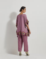 Velveteen Poncho Top With Peony Cross Stitch Borders Paired With Velveteen Straight Pants