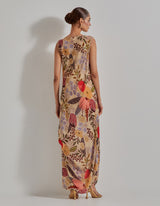 Beige Gypsy Rose Stripes Drape Dress