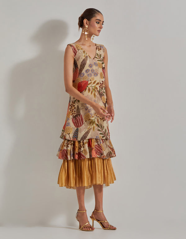 Beige Gypsy Rose Frill Dress