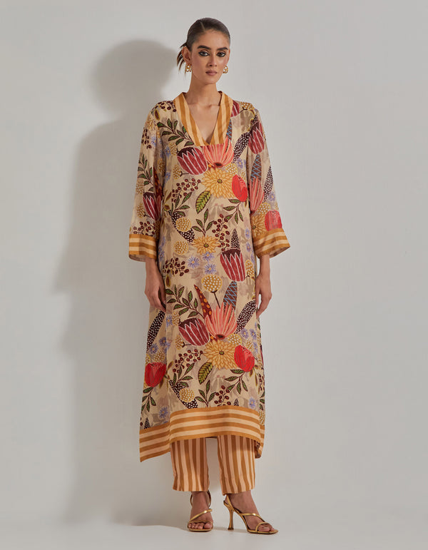 Beige Gypsy Rose A Line Kurta Set